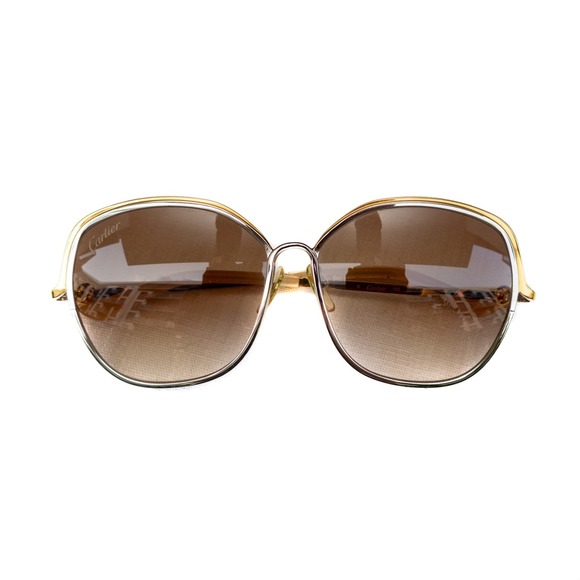 Vintage Cartier Trinity de‎ Cartier CT0089S Cat Eye Sunglasses Gold Silver Brown - Picture 3 of 14